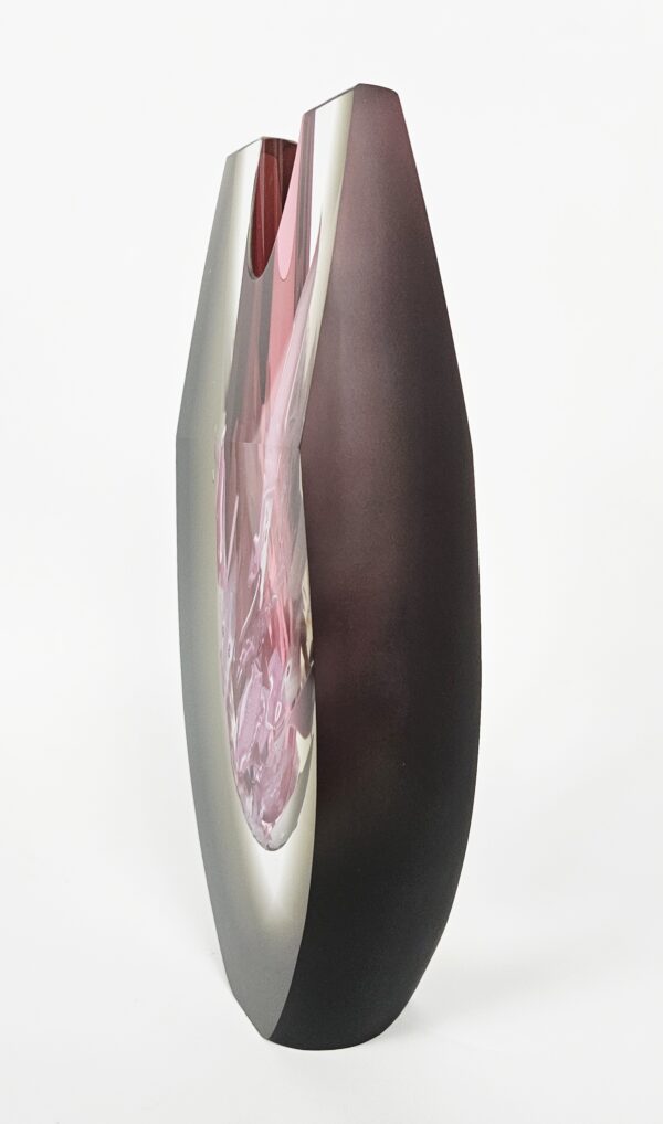 Skleněná broušená váza "Bouře - vysoká" kouřová 30x13x6 cm - Pavel Havelka - Image 5