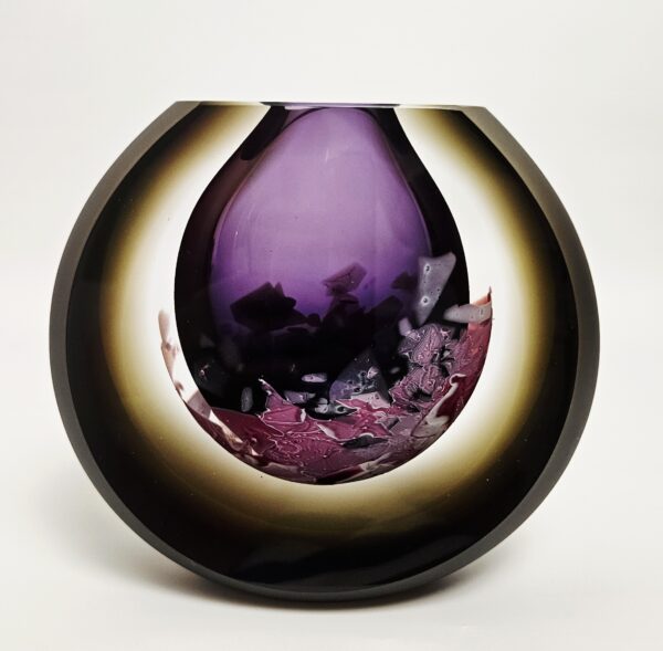 Skleněná broušená váza "Bouře" kouřová fialová 17x18x7 cm - Pavel Havelka - Image 2
