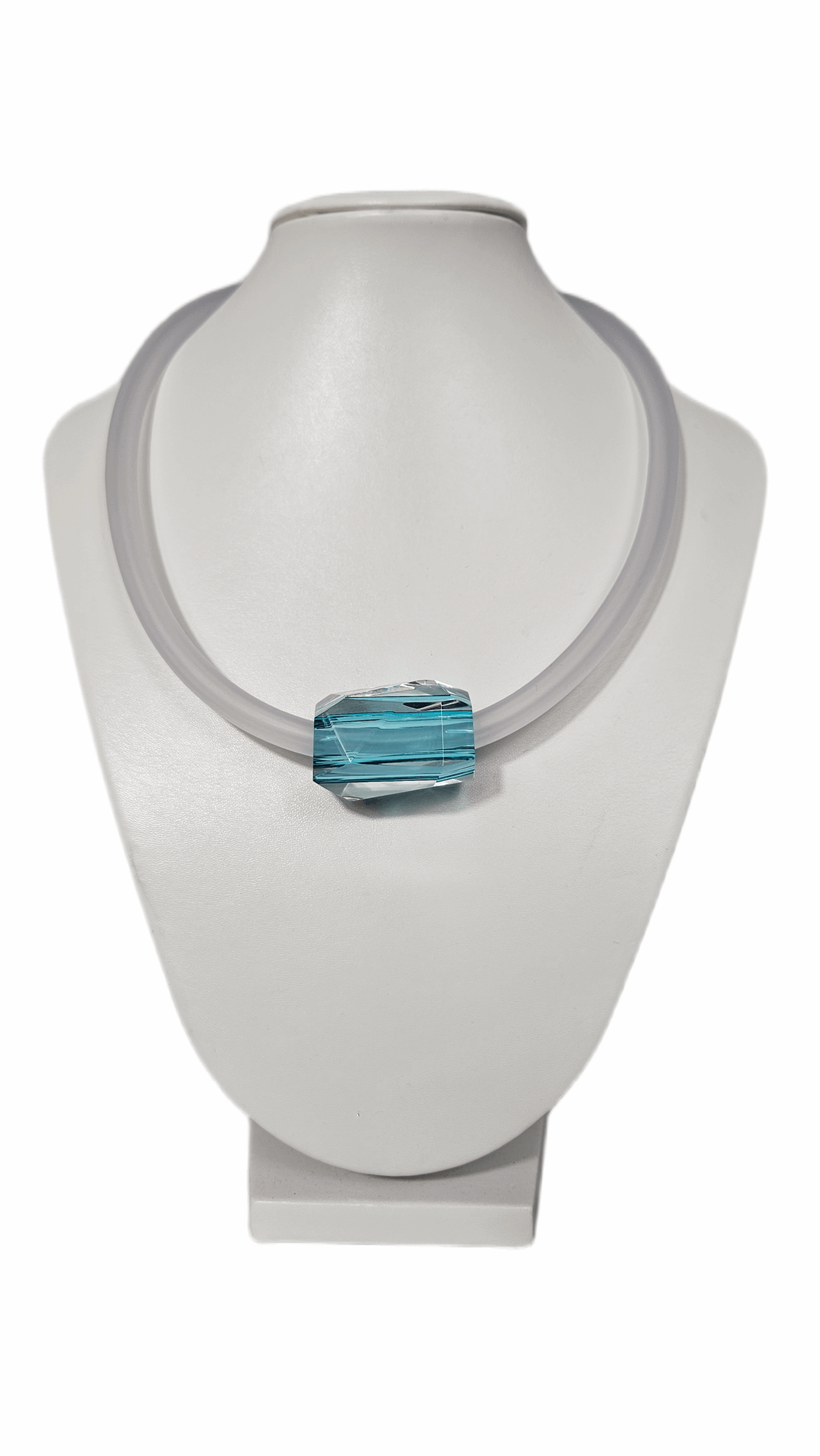 Náhrdelník z broušeného skla modrý s křišťálem – Šárka Bartko