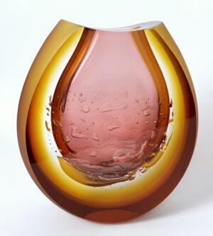 Skleněná broušená váza amber 20x18x6,5 cm - Pavel Havelka