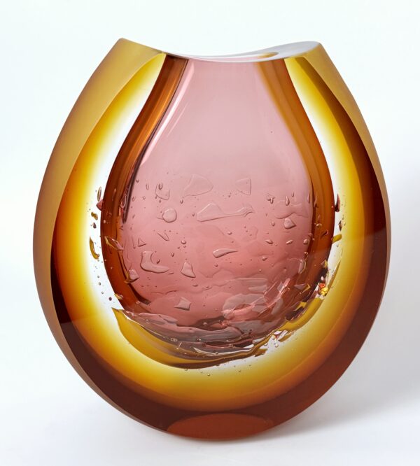 Skleněná broušená váza amber 20x18x6,5 cm - Pavel Havelka