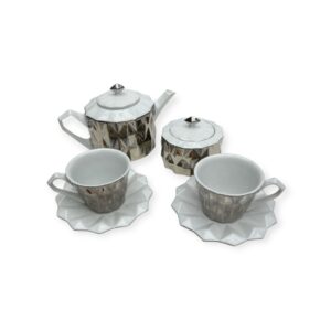 Goldfinger luxusní porcelánová čajová souprava s cukřenkou Diamond - platinová