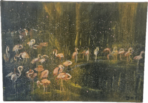 Obraz "Plameňáci v ráji" 35 x 50 cm - Jitka Nesnídalová