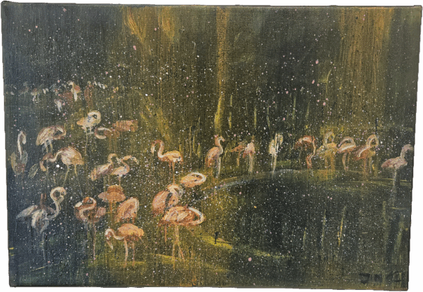 Obraz "Plameňáci v ráji" 35 x 50 cm - Jitka Nesnídalová