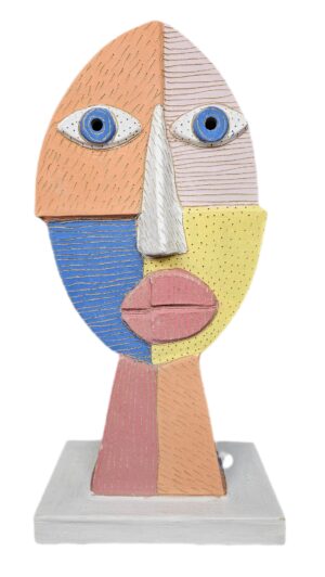 Keramická plastika "Hlava IV" barevná - Karel Frantel