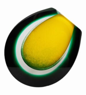 Skleněná broušená váza z hutního skla zelená-žlutá - Pavel Havelka