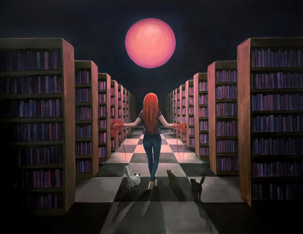 Obraz "Cat lady dreaming" 100 x 130 cm - Barbora Dohnalová