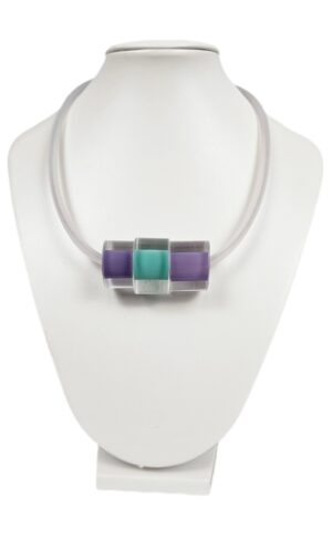 Broušený skleněný náhrdelník fialovo-tyrkysovo-křišťálový - Šárka Bartko