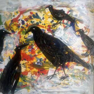 Obraz ze smaltu "Havrani" 48 x 48 cm - Daniela Kosová