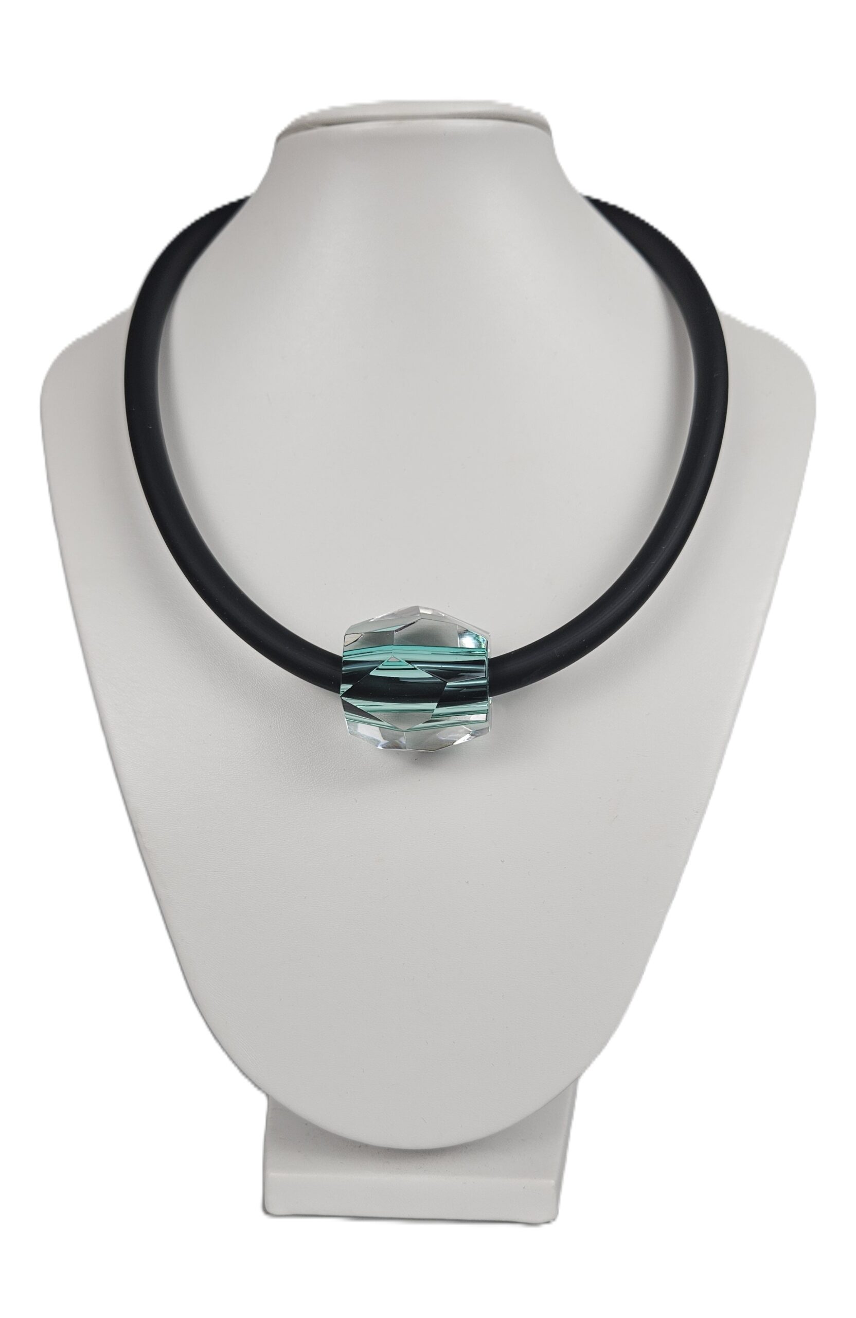 Broušený skleněný náhrdelník zeleno-křišťálový – Šárka Bartko