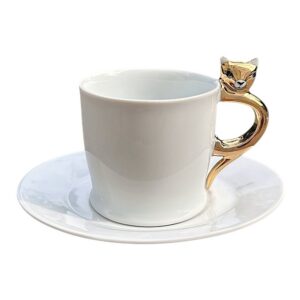 Goldfinger porcelánový šálek s podšálkem Kočka - zlatá